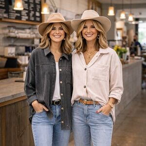 Cream ribbed Striped Button Down Shirt